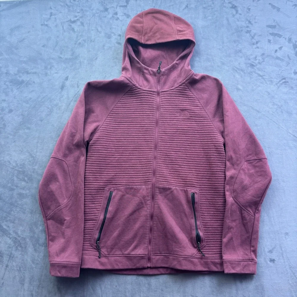 The North Face Mens Tech Full Zip Hoodie Burgundy Maroon Textured Jacket Medium